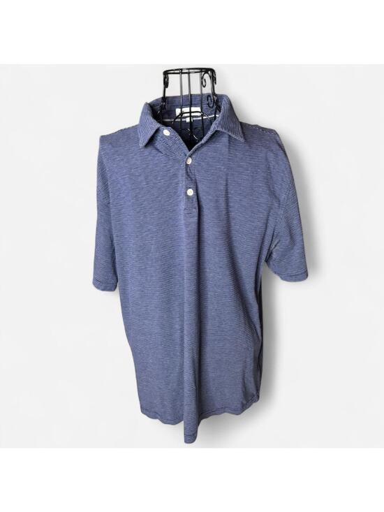 Peter Millar Other - Peter Millar Men M Pima Cotton Silk Blend Blue Micro Stripe Short Sleeve Polo